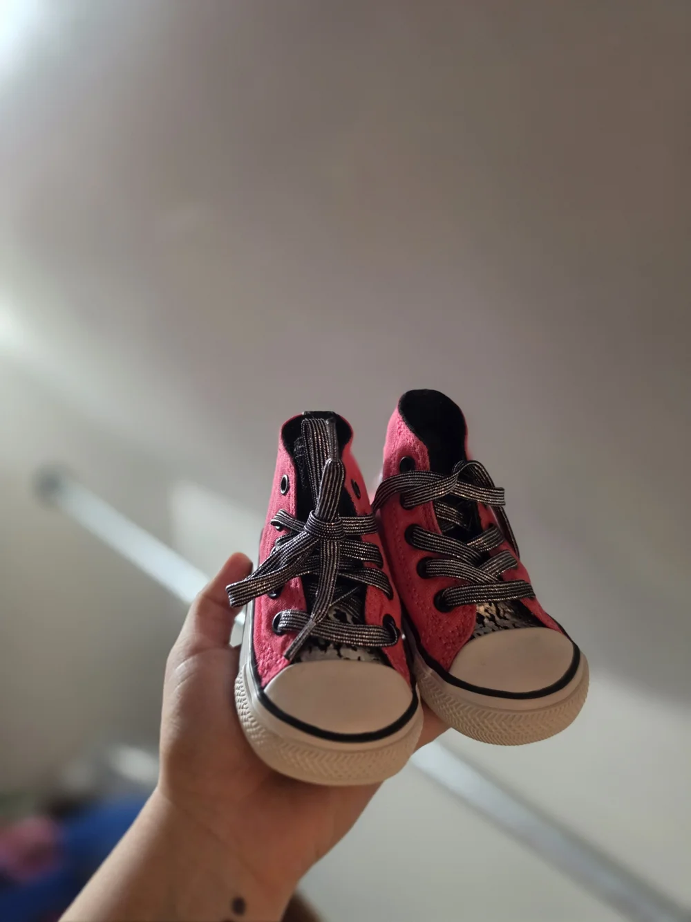 Converse Pink Canvas Kids Sneakers with Black Trim